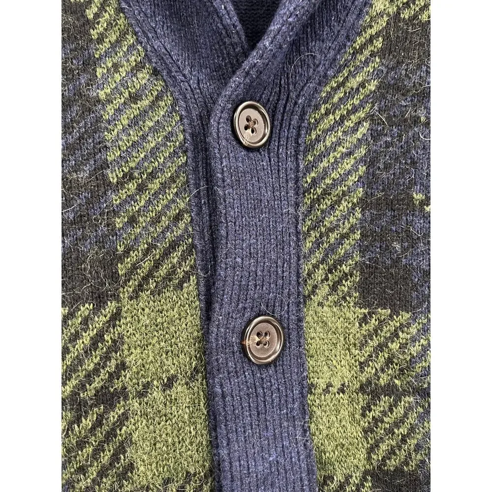 Banana Republic Navy Green Plaid Shawl Collar Cardigan Wool Blend Men’s XL